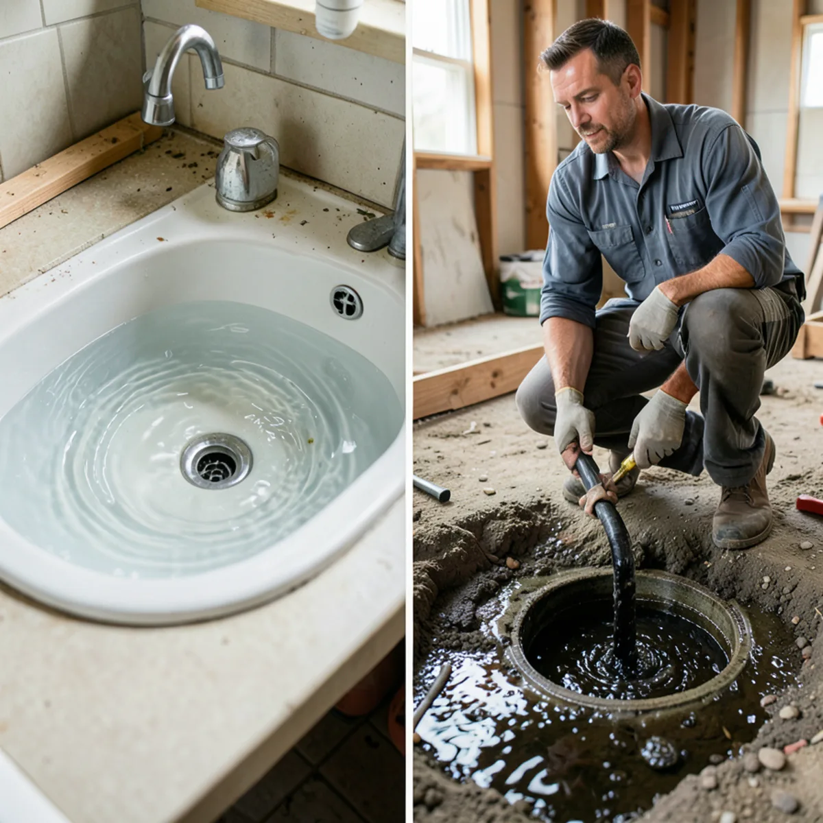 Comparing single slow bathroom sink versus backing up basement floor drain