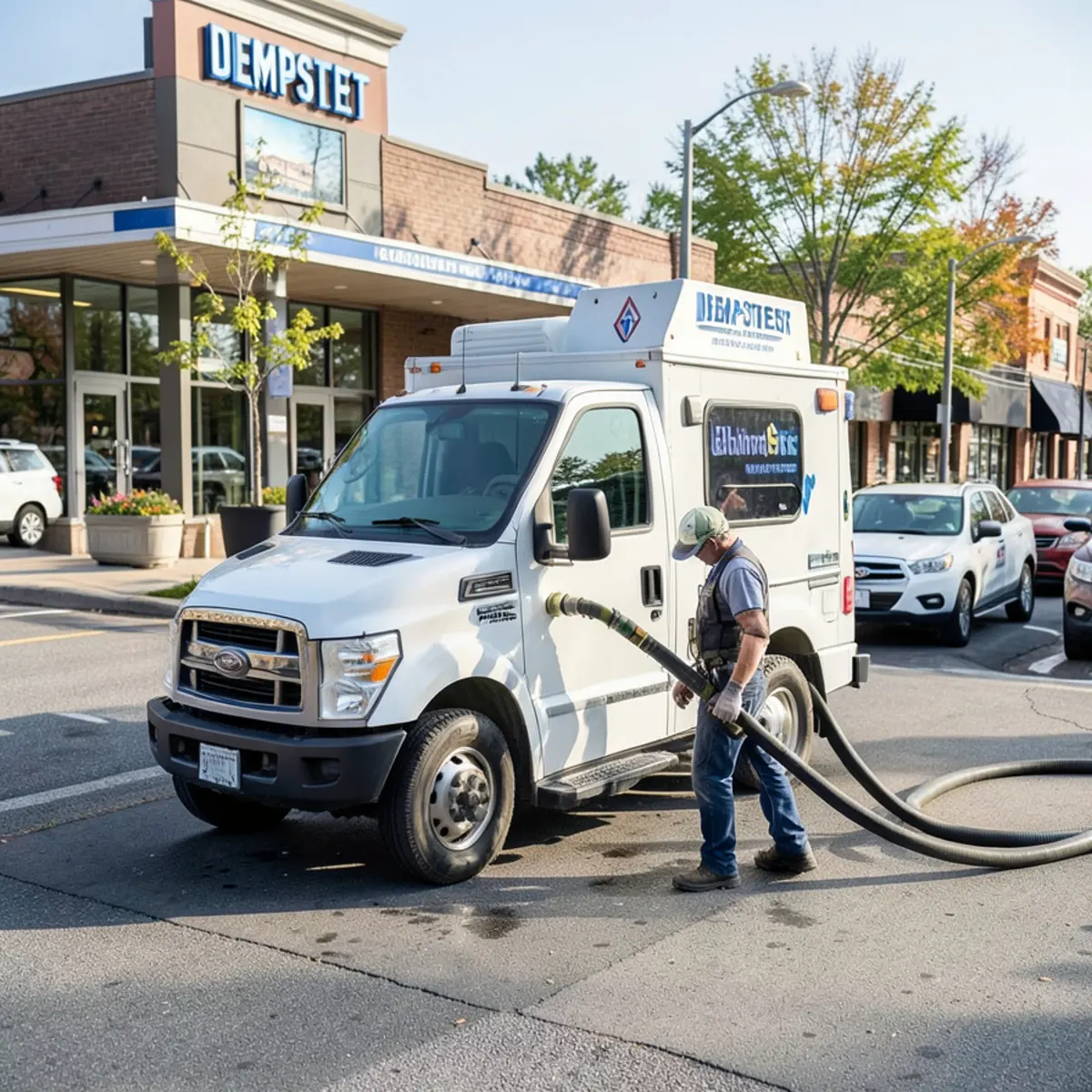 Commercial hydro jetting unit servicing restaurant line on Dempster in Skokie